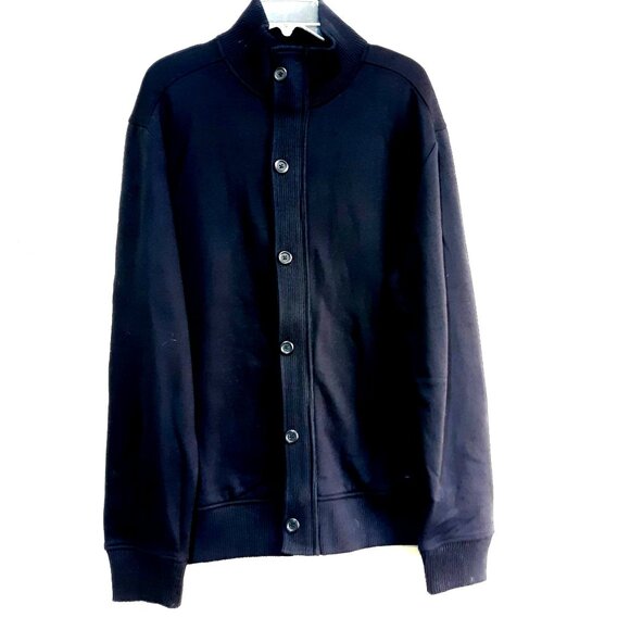 Men Black Button Zip-Front Sweatshirt Ribbed Collar Cuffs Apt 9 XLT - Picture 1 of 8